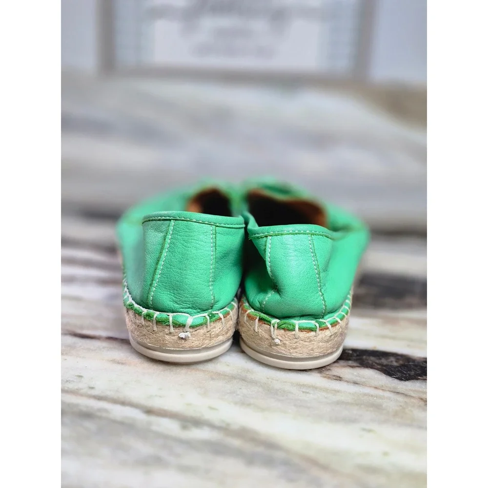 42 Gold Alberta Green Leather Espadrille Loafers Horsebit Detail 37 EU Womens